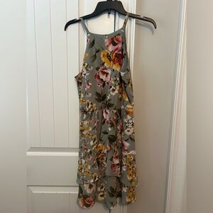 Iz Byer Gray Floral High Low Dress